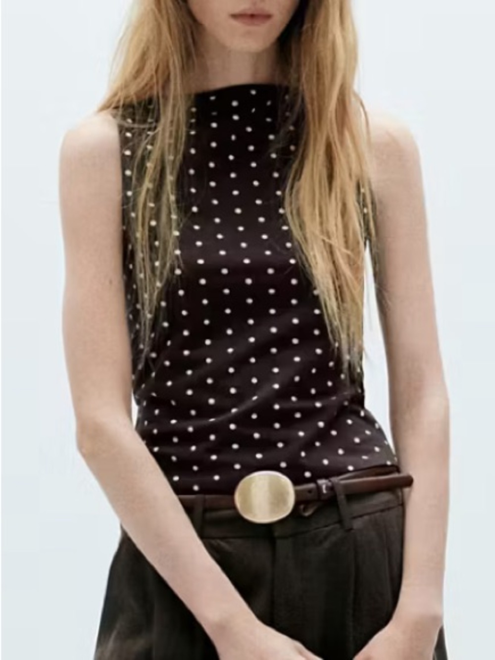 Mango Black Tank Top with Cream Polka Dots FITTED POLKA DOT TOP 3325